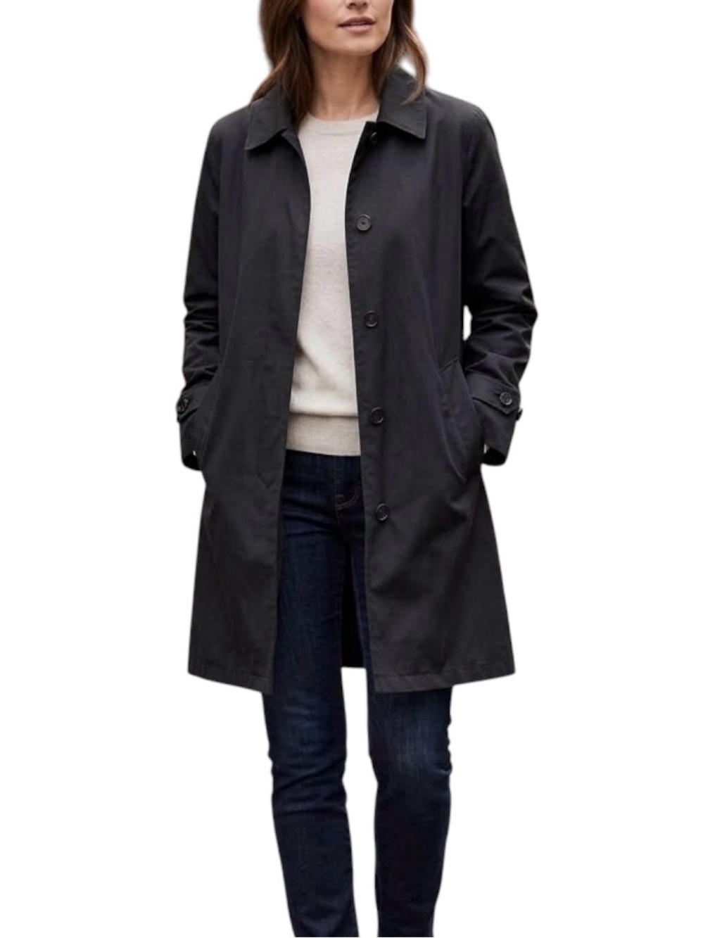 Lucky Brand Vintage Inspired Black Trench Coat Lined Single Breasted M